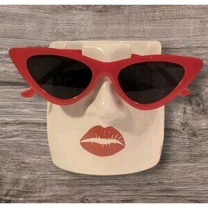 Lenny Mud Eyeglass Holder You're Spectacular Ceramic Red Lips Pencil Cup Planter
